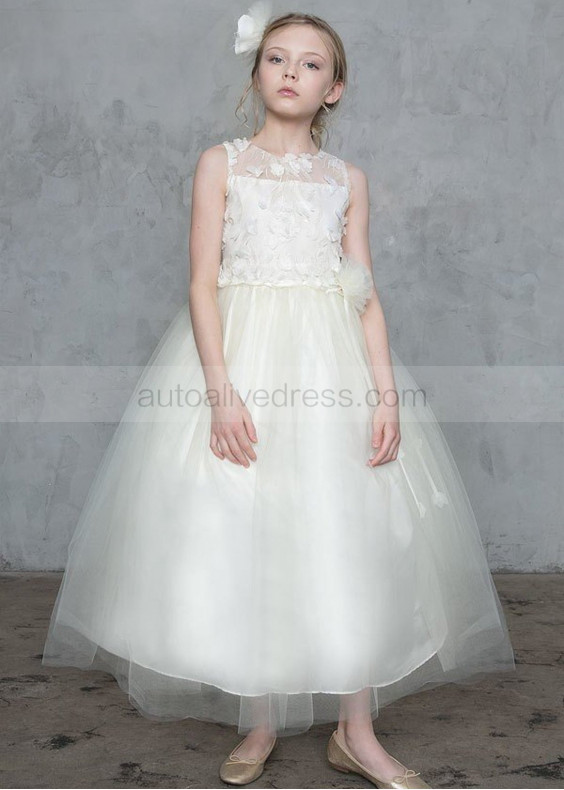 3D Flower Tulle Flower Girl Dress